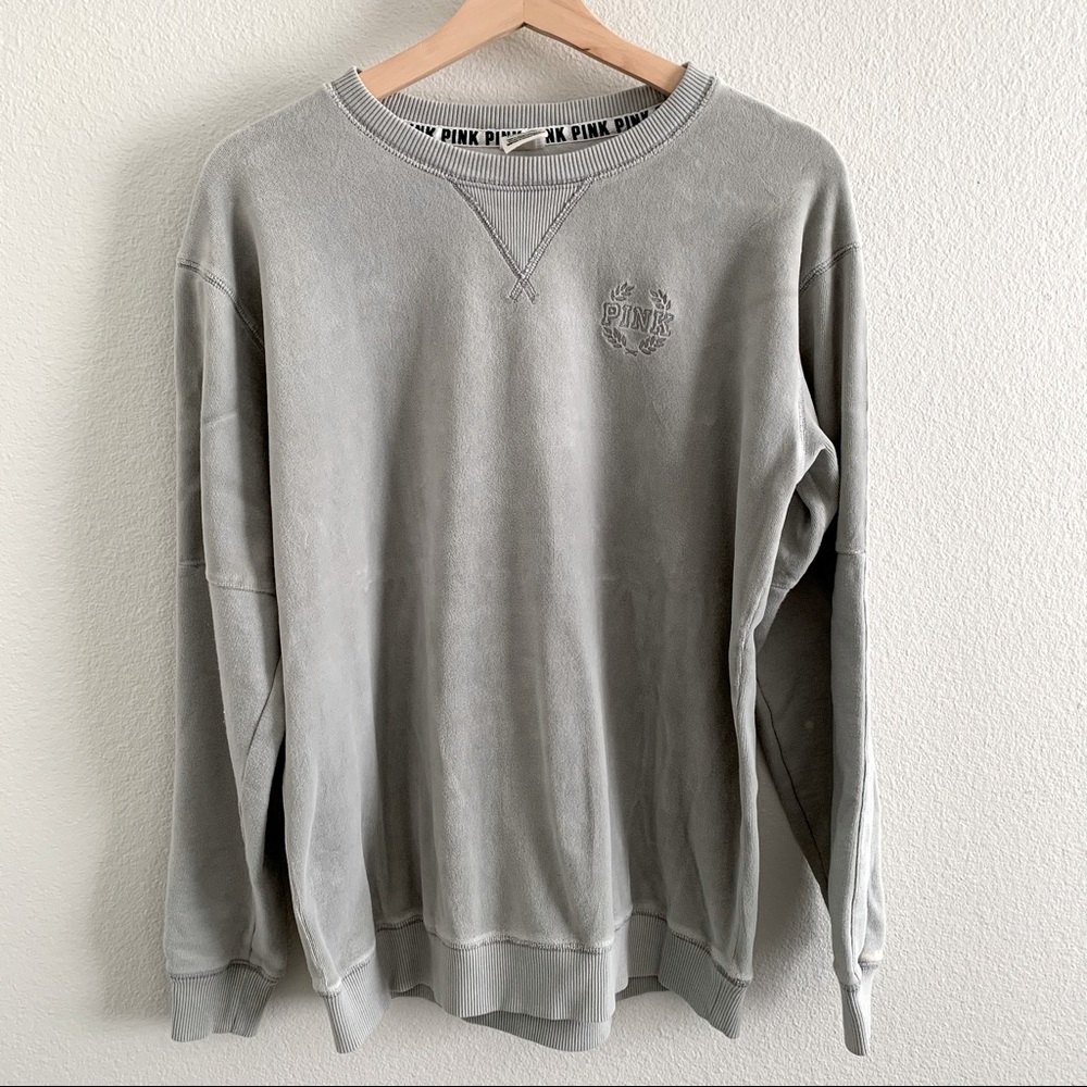 Victoria’s Secret PINK gray velour crew neck sweatshirt